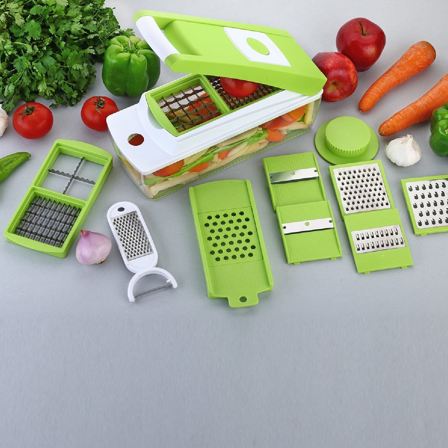 House of Sensation Snowpearl 14-in-1 quick dicer, various views. House of Sensation Snowpearl 14-in-1 quick dicer, various views.